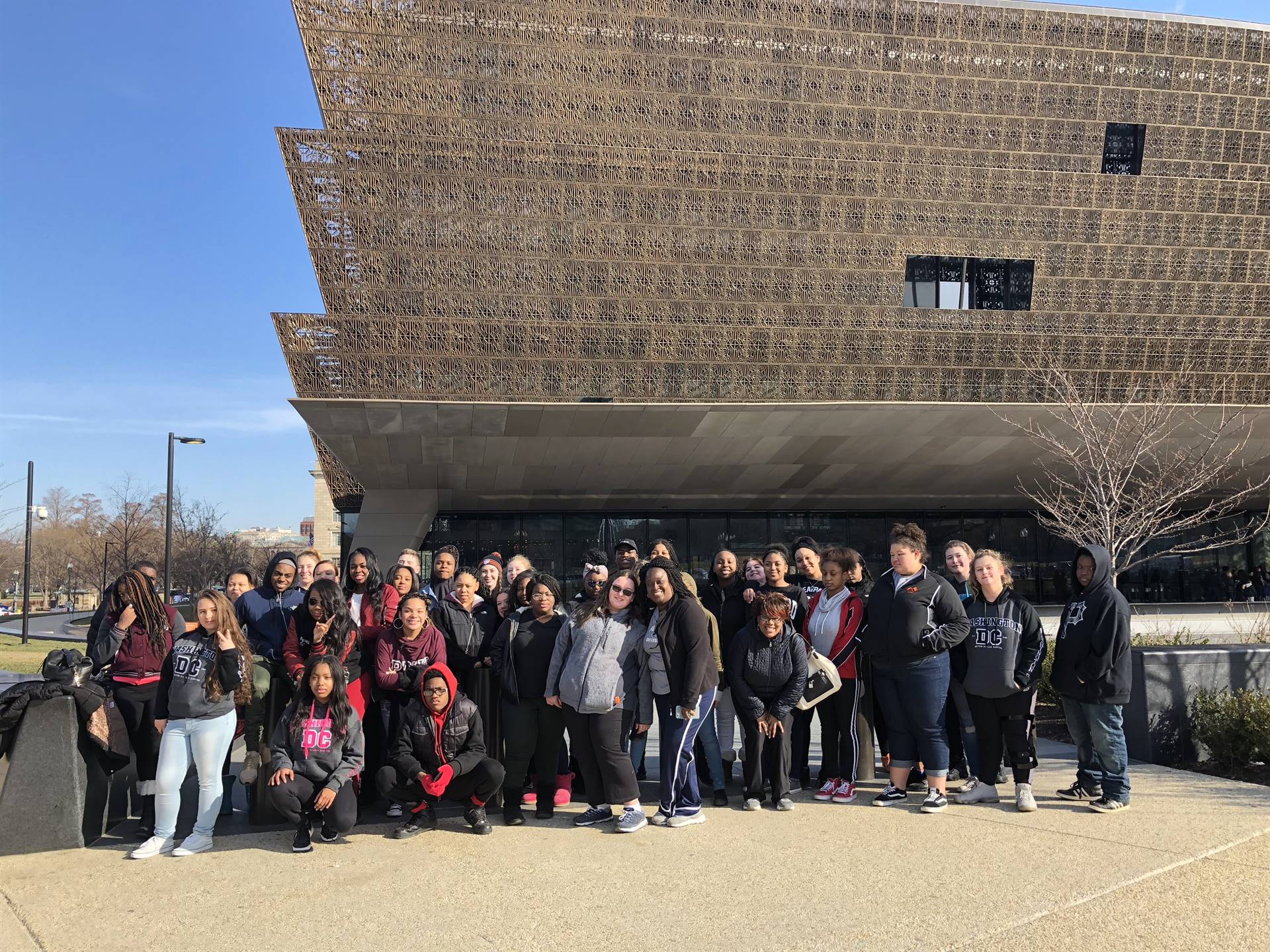 Students together outside American University