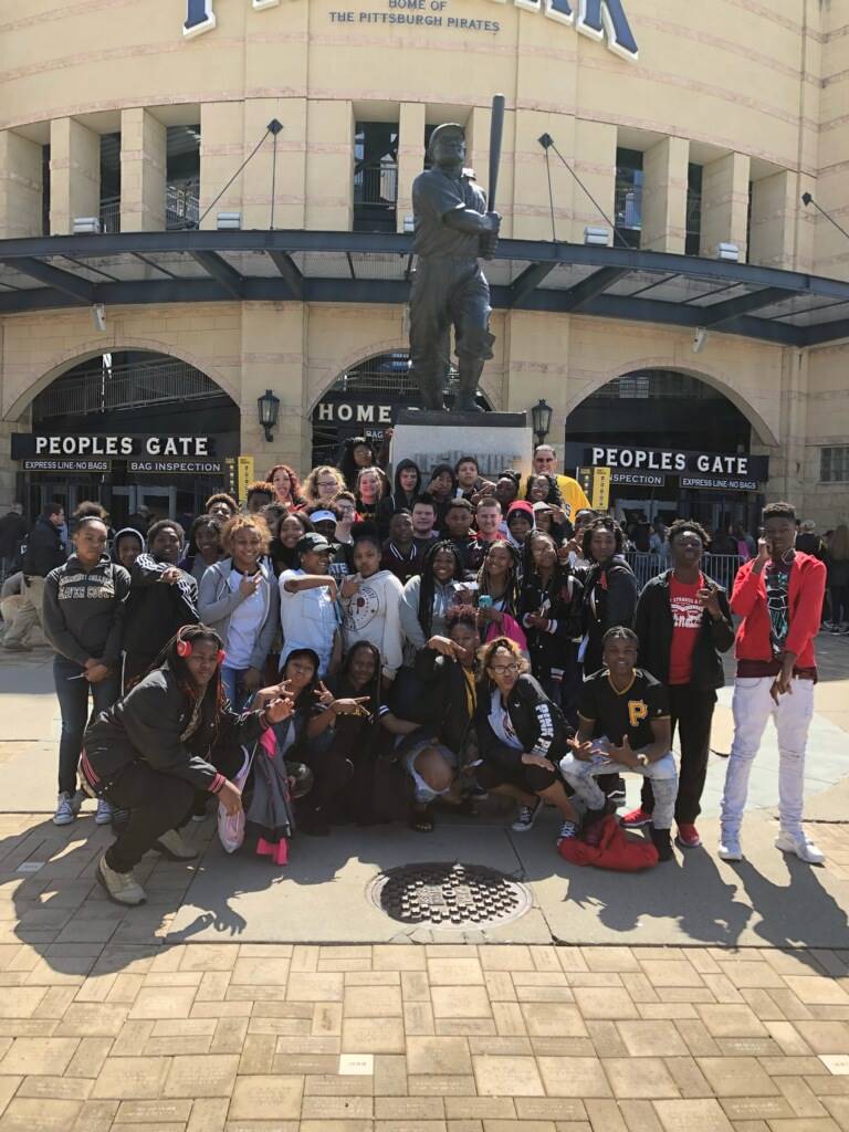 8th Grade students in front of Pirates stadium