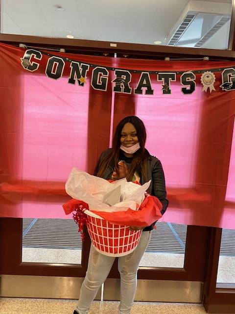 Student picking up their 2020 Senior Basket