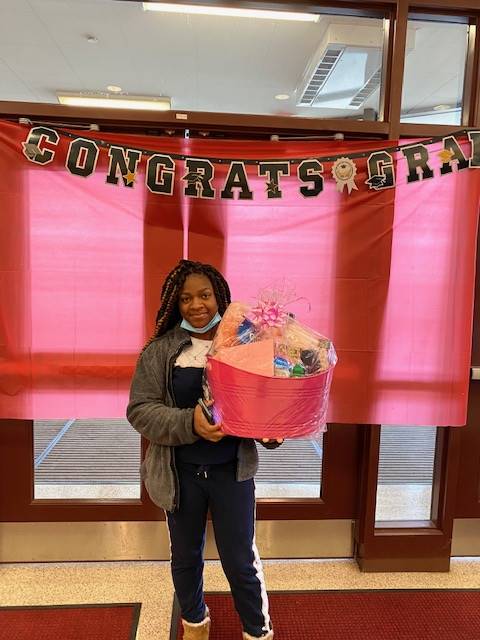 Student picking up their 2020 Senior Basket