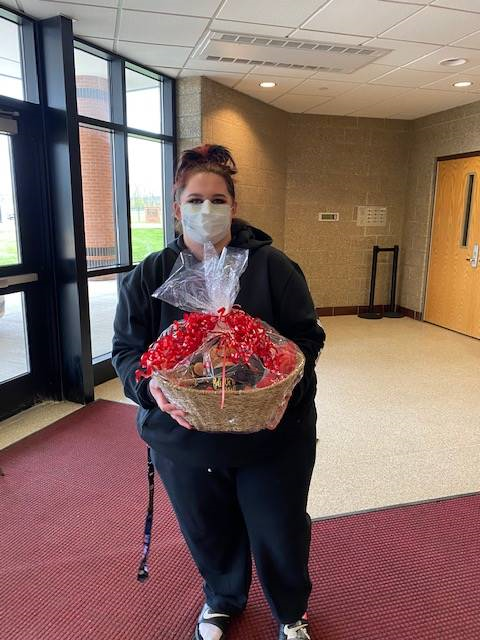 Student picking up their 2020 Senior Basket