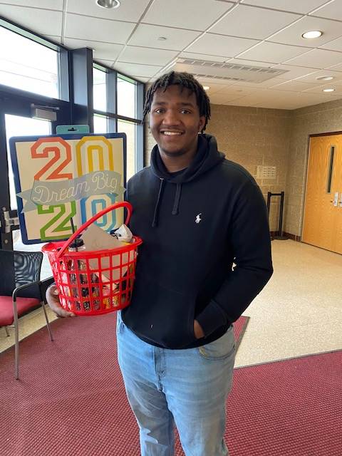 Student picking up their 2020 Senior Basket